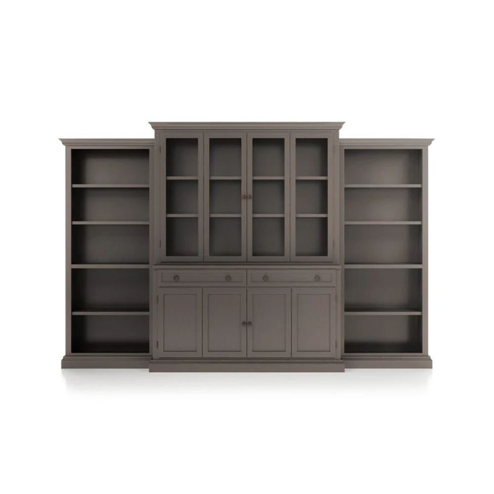 Cameo Grigio 4-Piece Glass and Wood Door Wall Unit with Open Bookcases