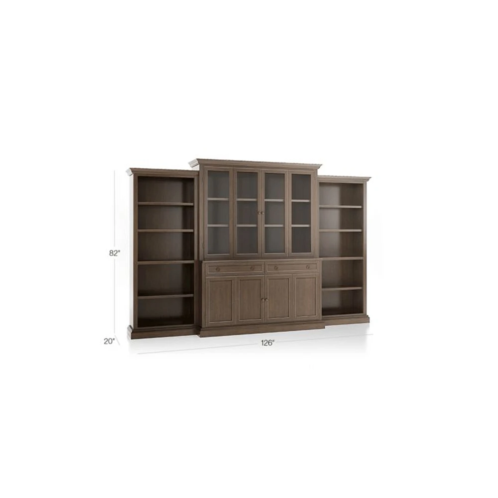 Cameo Pinot Lancaster 4-Piece Glass and Wood Door Wall Unit with Open Bookcases