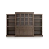 Cameo Pinot Lancaster 4-Piece Glass and Wood Door Wall Unit with Open Bookcases