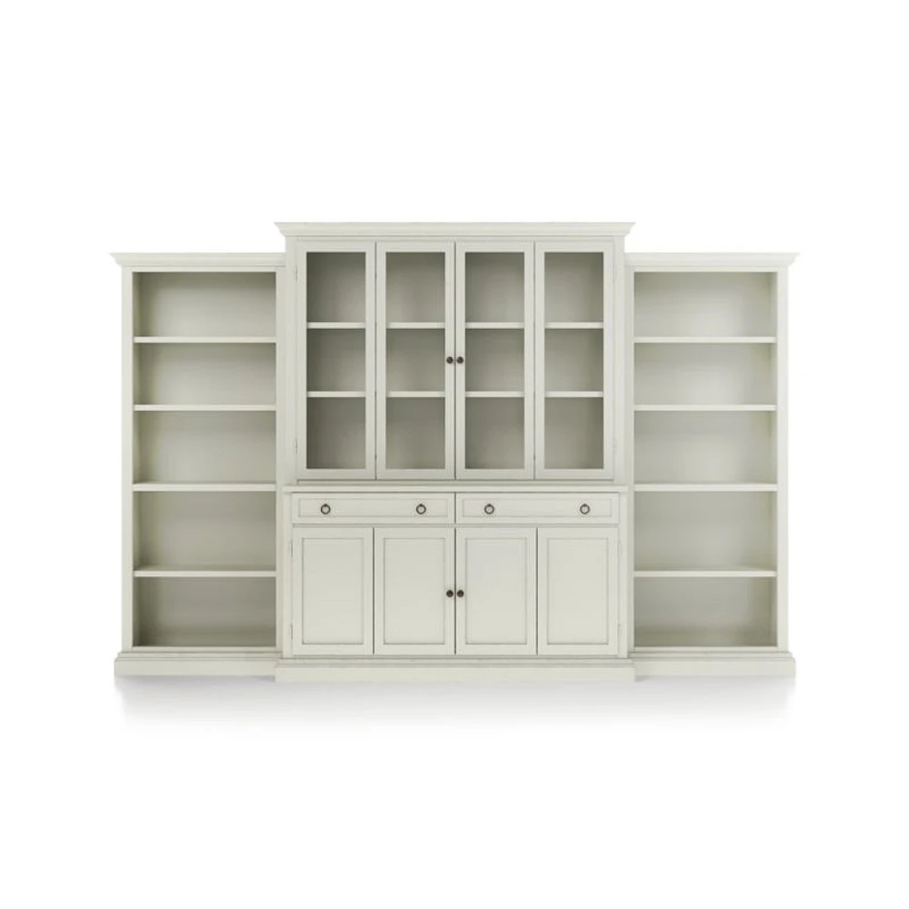 Cameo Vamelie 4-Piece Glass and Wood Door Wall Unit with Open Bookcases