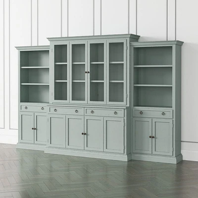 Cameo Blue Grey 4-Piece Glass and Wood Door Wall Unit with Storage Bookcase