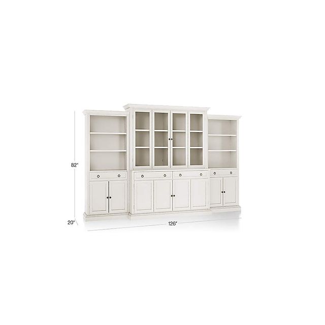 Cameo 4-Piece Modular White Glass Door Wall Unit with Storage Bookcases