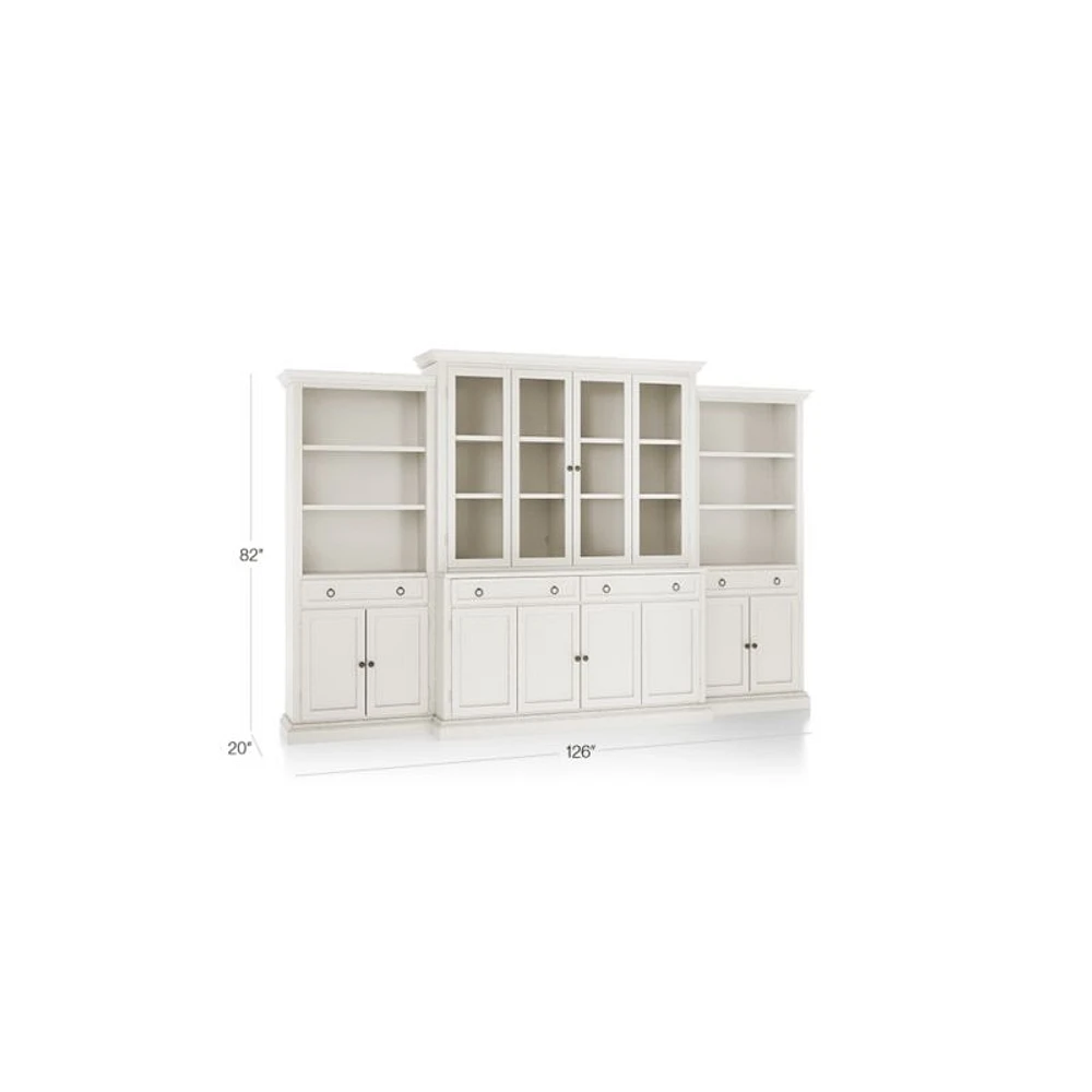 Cameo Dama 4-Piece Glass and Wood Door Wall Unit with Storage Bookcase