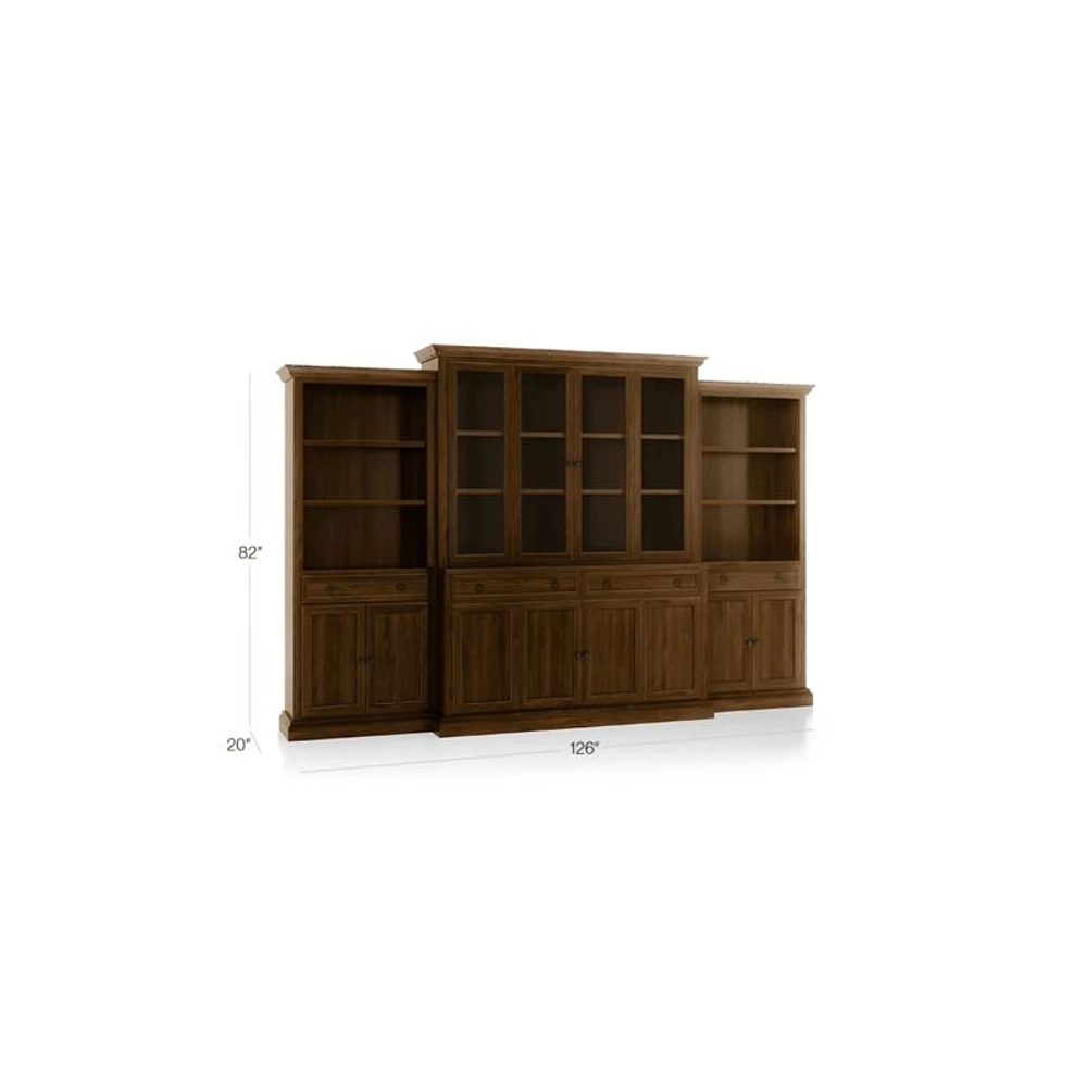 Cameo Nero Noce 4-Piece Glass and Wood Door Wall Unit with Storage Bookcase