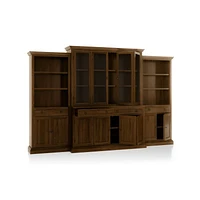 Cameo Nero Noce 4-Piece Glass and Wood Door Wall Unit with Storage Bookcase