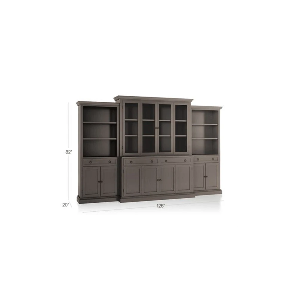 Cameo Grigio 4-Piece Glass and Wood Door Wall Unit with Storage Bookcase