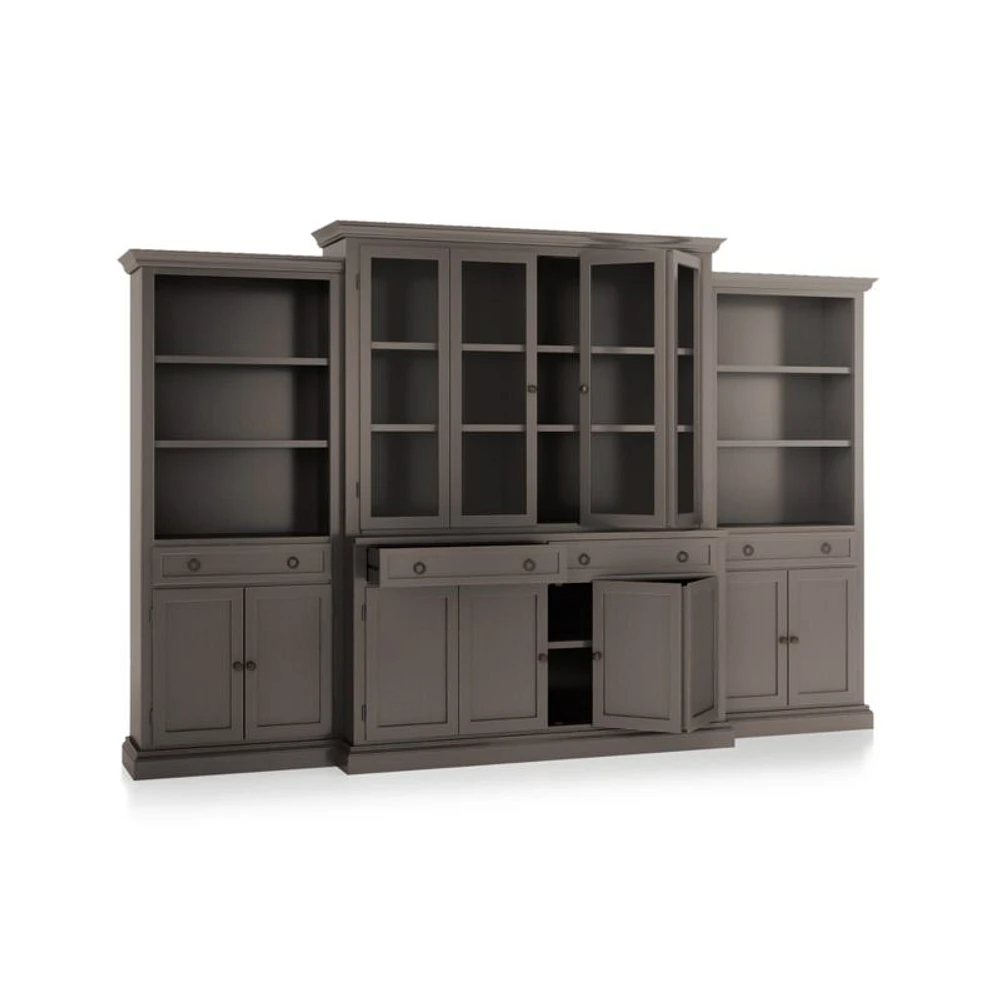 Cameo Grigio 4-Piece Glass and Wood Door Wall Unit with Storage Bookcase
