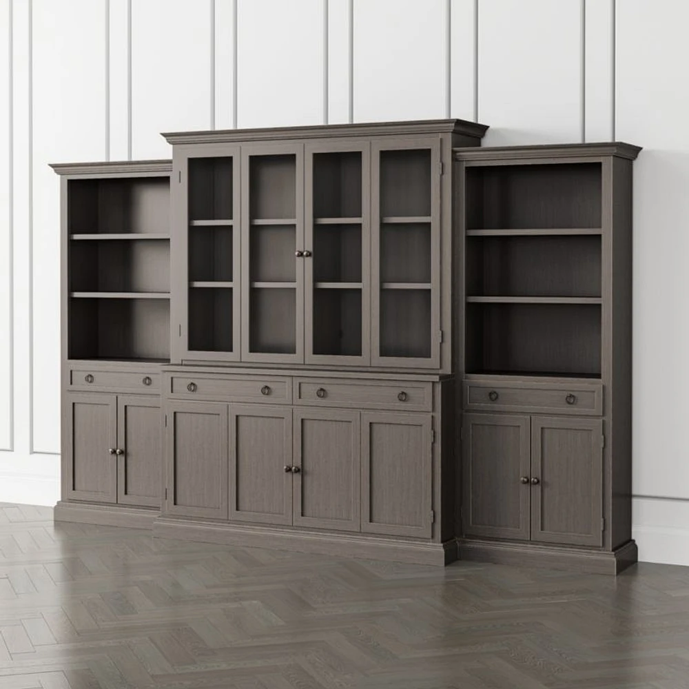 Cameo Grigio 4-Piece Glass and Wood Door Wall Unit with Storage Bookcase
