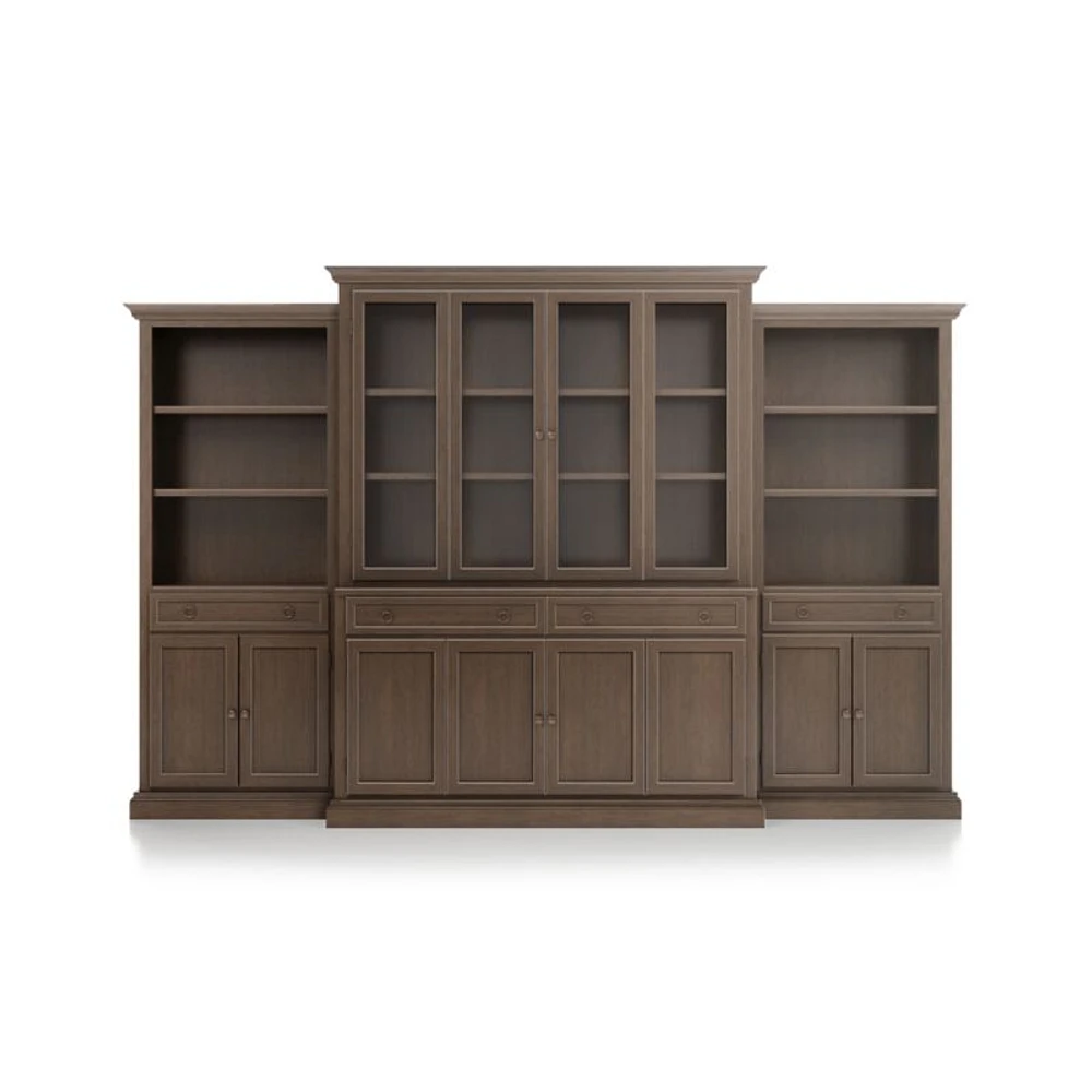 Cameo Pinot Lancaster 4-Piece Glass and Wood Door Wall Unit with Storage Bookcase