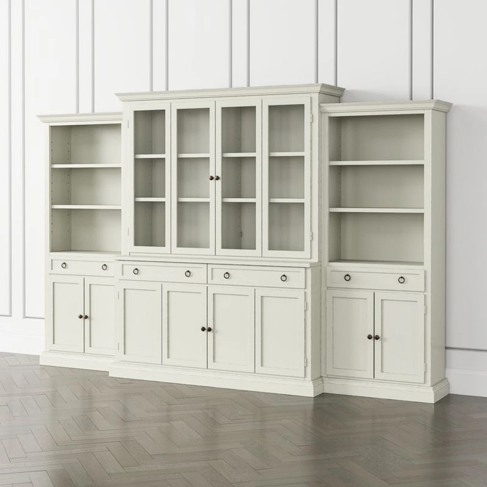 Cameo Vamelie 4-Piece Glass and Wood Door Wall Unit with Storage Bookcase