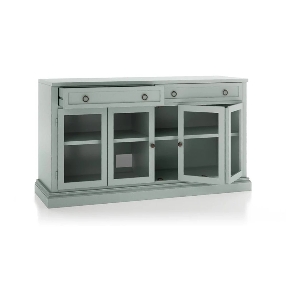 Cameo 62" Blue Grey Modular Storage Media Console with Glass Doors