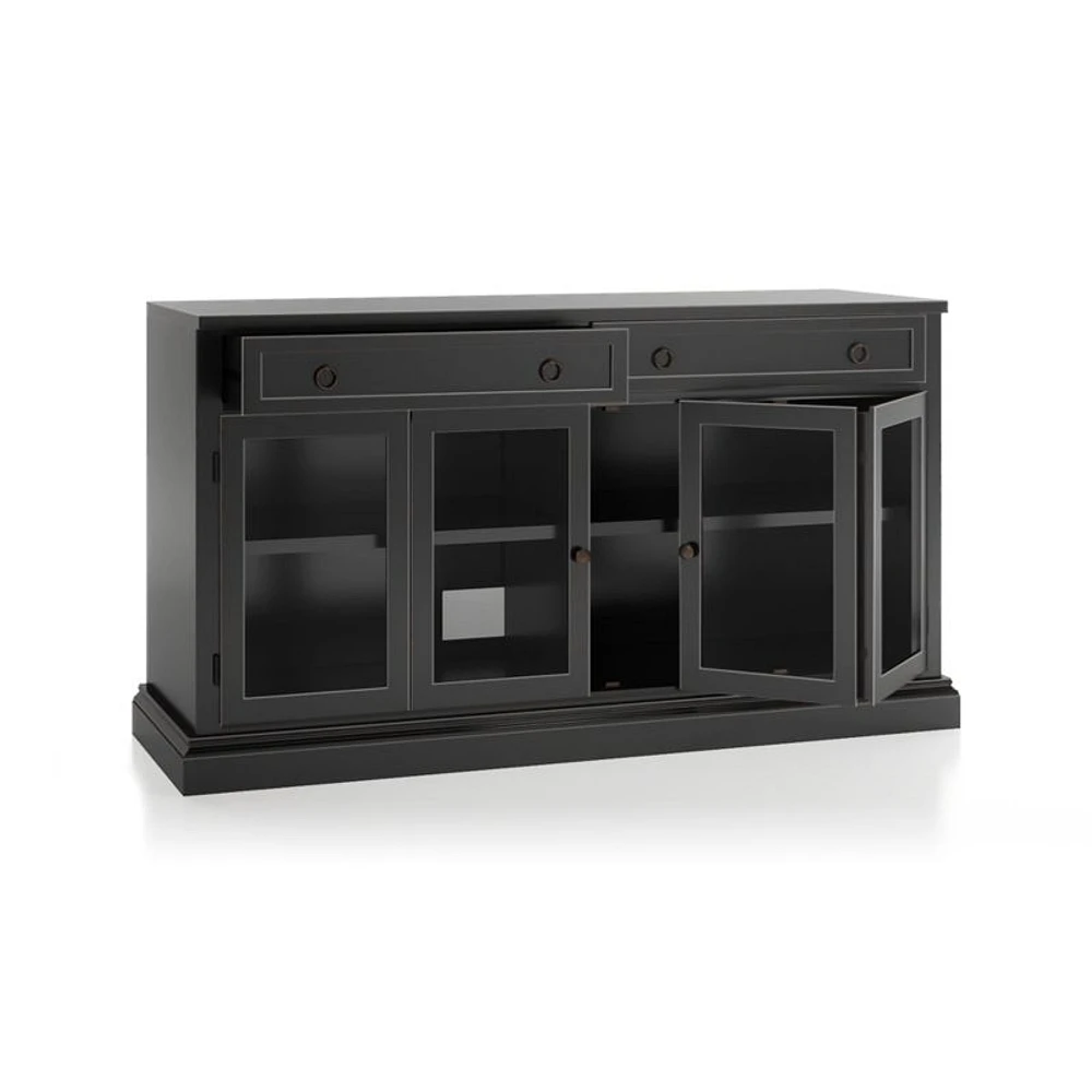 Cameo 64" Bruno Black Modular Storage Media Console with Glass Doors