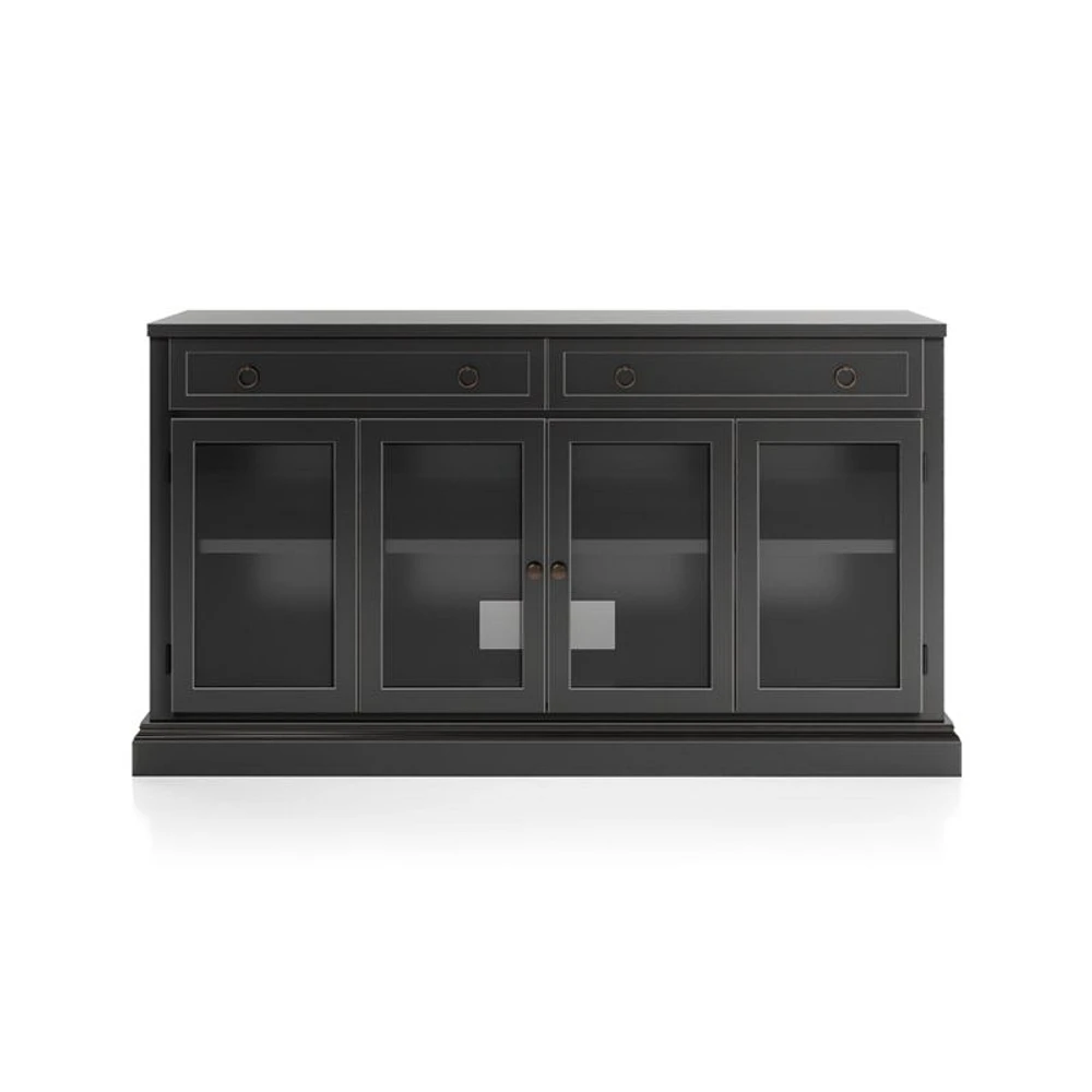 Cameo 64" Bruno Black Modular Storage Media Console with Glass Doors