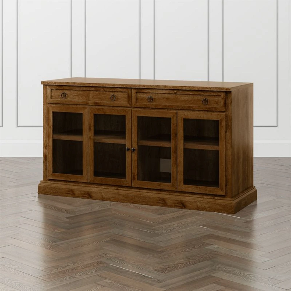 Cameo 64" Nero Noce Modular Storage Media Console with Glass Doors