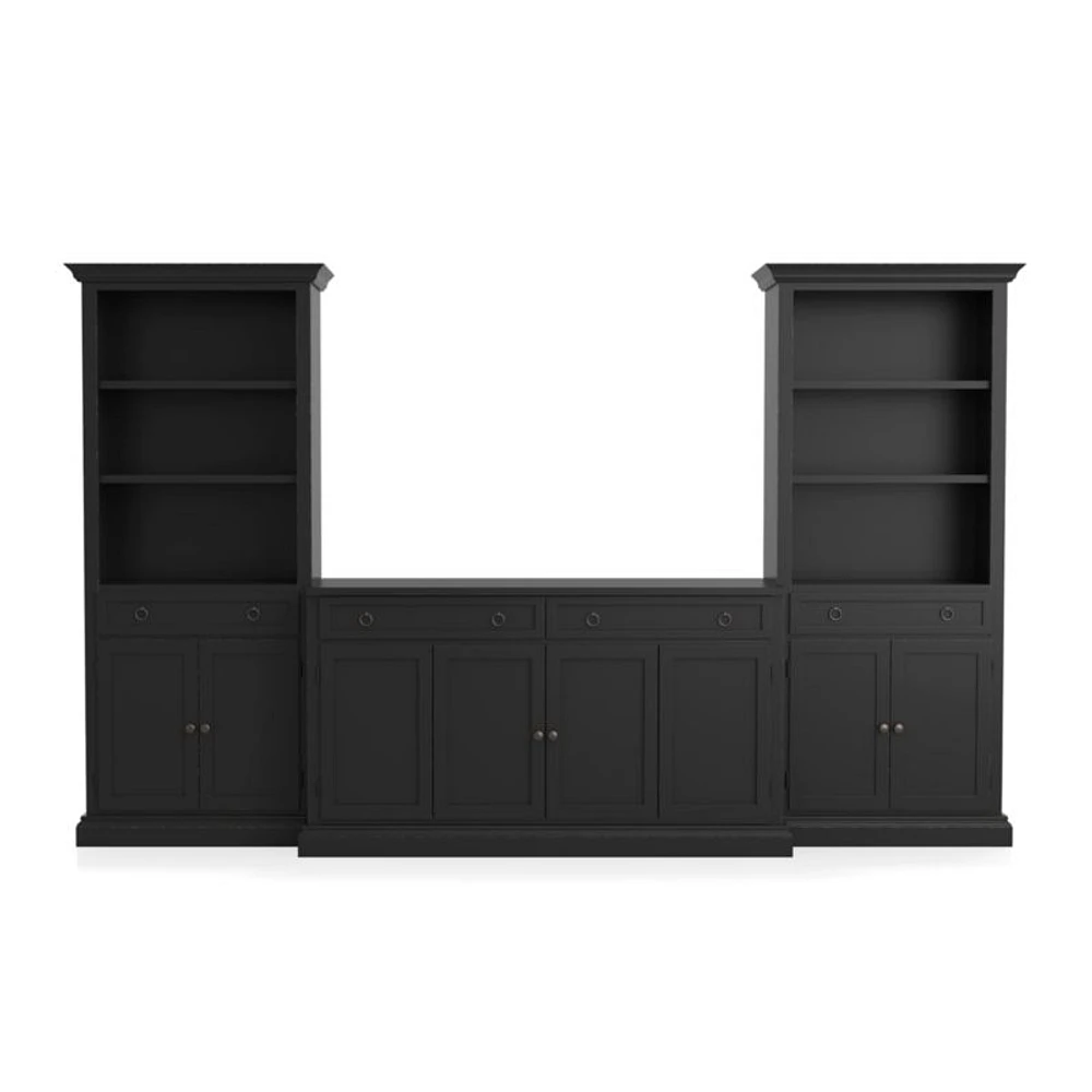 Cameo 3-Piece Modular Bruno Black Media Entertainment Center with Storage Bookcases