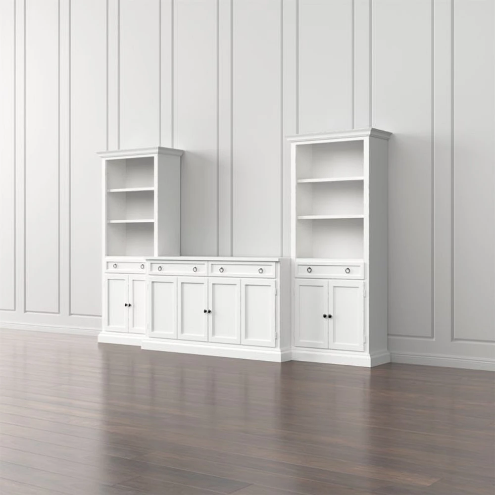 Cameo 3-Piece Modular White Media Entertainment Center with Storage Bookcases