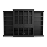 Cameo 4-Piece Modular Bruno Black Glass Door Wall Unit with Open Bookcases