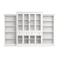 Cameo 4-Piece Modular White Glass Door Wall Unit with Open Bookcases