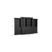Cameo 4-Piece Modular Bruno Black Glass Door Wall Unit with Storage Bookcases