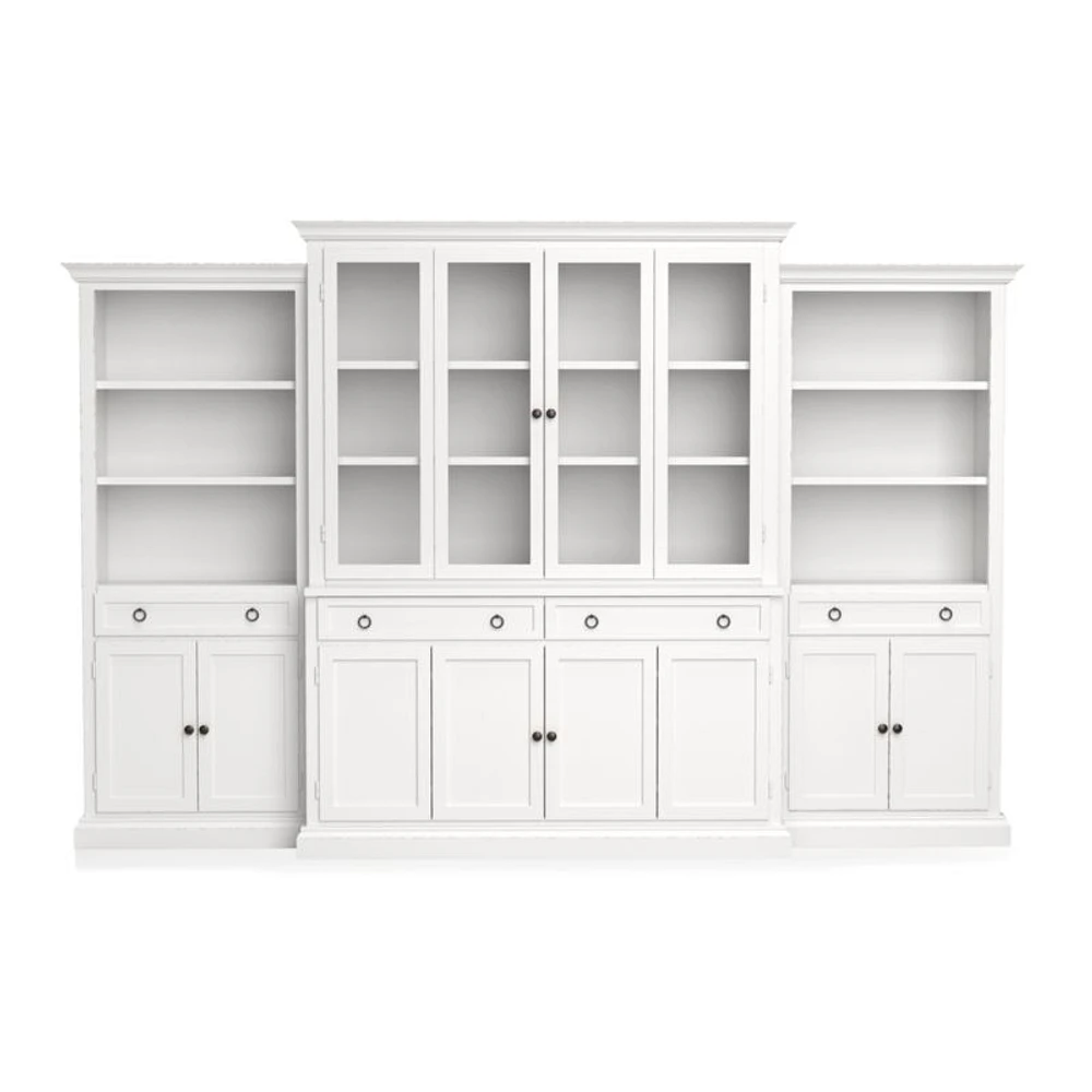 Cameo 4-Piece Modular White Glass Door Wall Unit with Storage Bookcases
