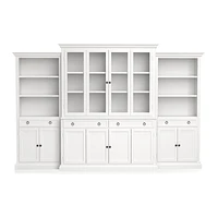 Cameo 4-Piece Modular White Glass Door Wall Unit with Storage Bookcases