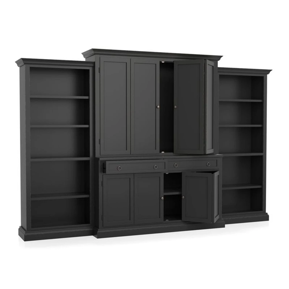 Cameo 4-Piece Bruno Black Open Bookcase Entertainment Center