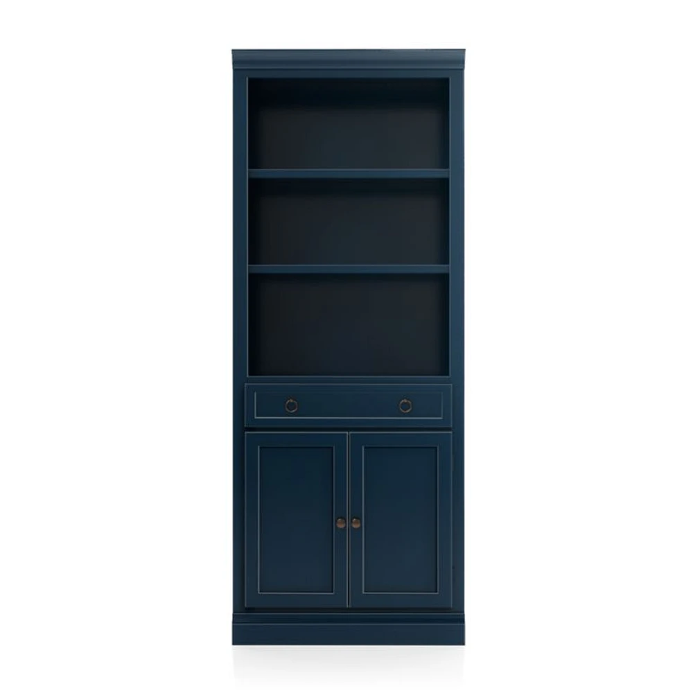 Cameo Indigo Storage Bookcase with Middle Crown