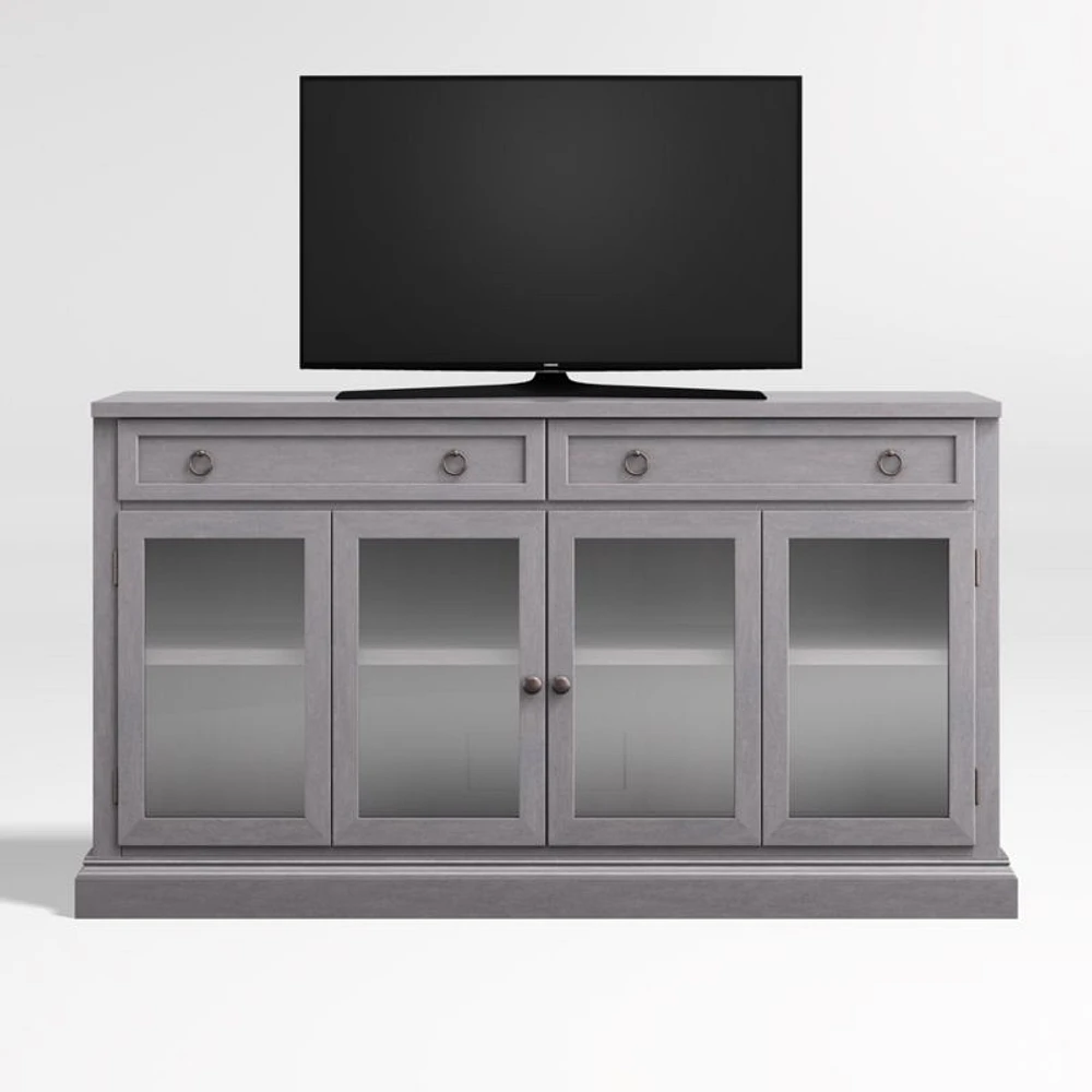 Cameo 62" Dove Grey Storage Media Console with Glass Doors