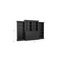 Cameo 4-Piece Bruno Black Glass Door Wall Unit with Open Bookcases