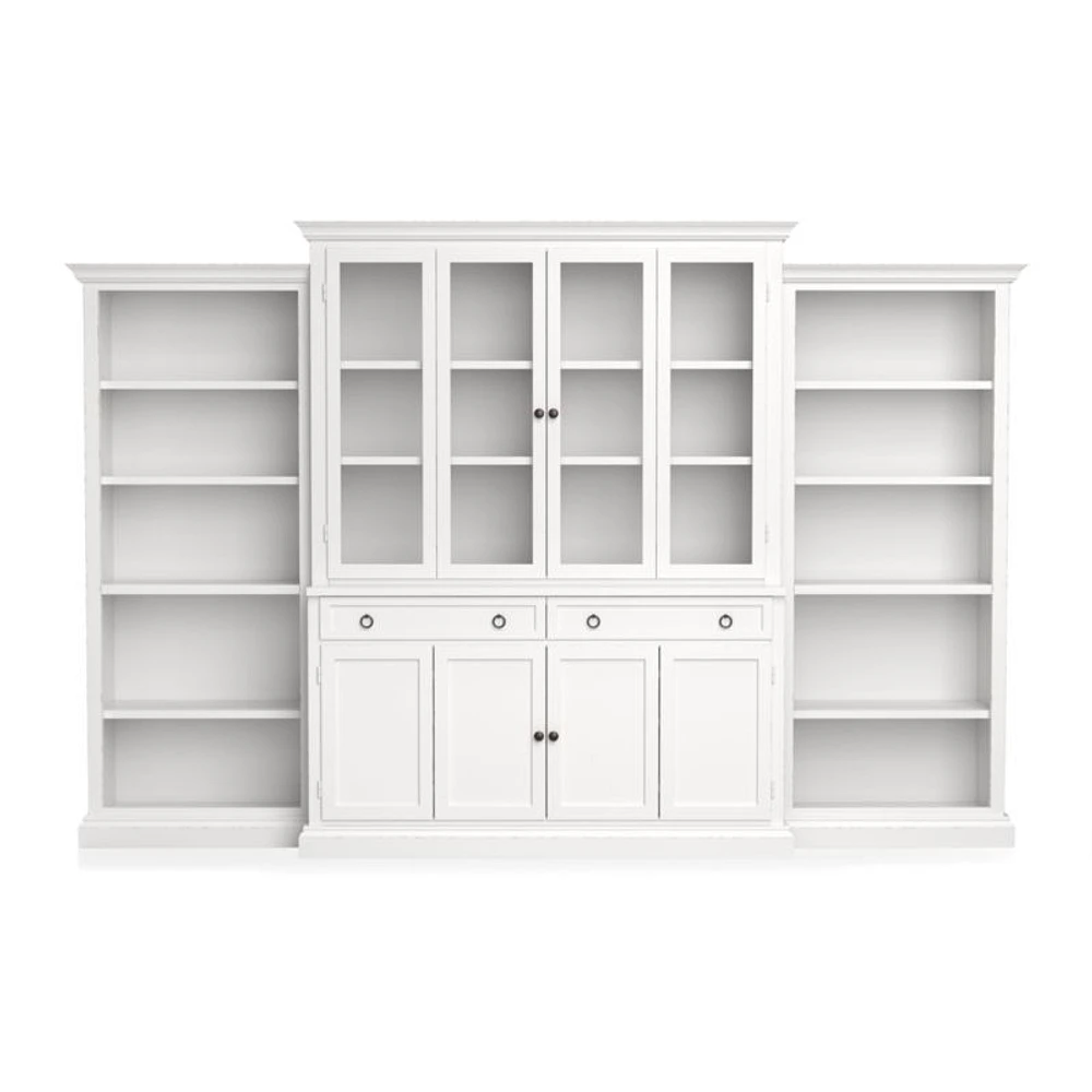 Cameo 4-Piece White Glass Door Wall Unit with Open Bookcases