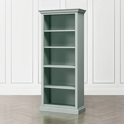 Cameo Blue Grey Open Bookcase with Full Crown