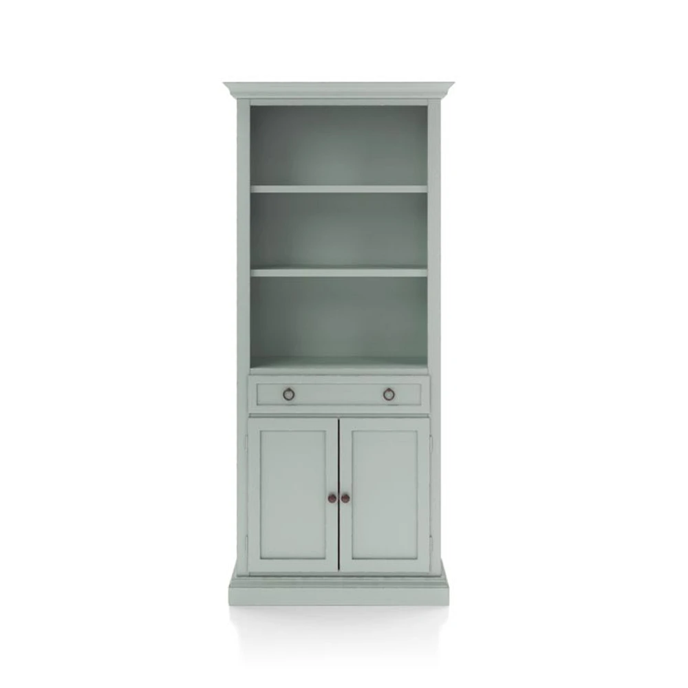 Cameo Blue Grey Storage Bookcase with Full Crown