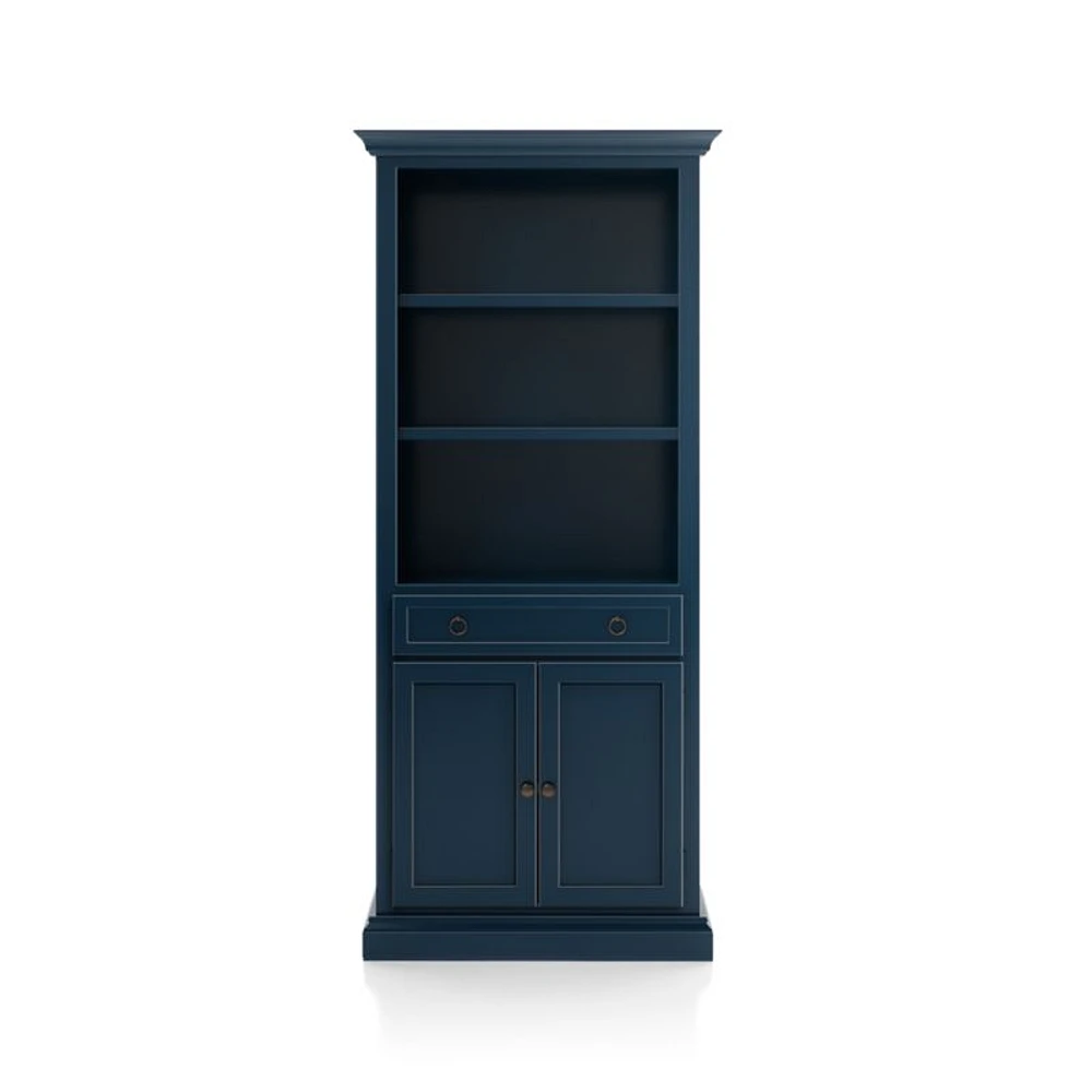 Cameo Indigo Storage Bookcase with Full Crown