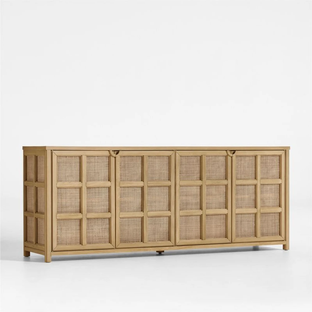 Campagna 76" Rattan and Natural Oak Wood Storage Media Console