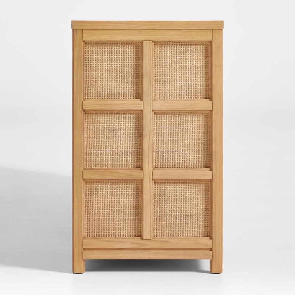 Campagna 76" Rattan and Natural Oak Wood Storage Media Console