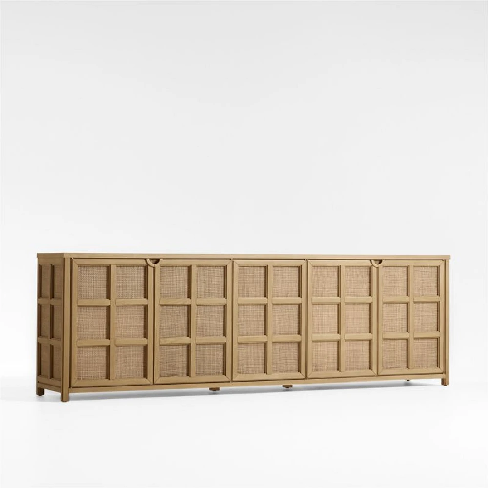 Campagna 94" Rattan and Natural Oak Wood Storage Media Console