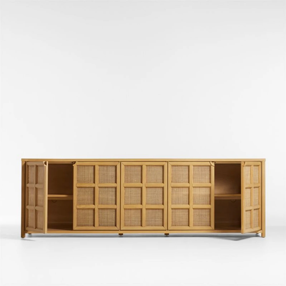Campagna 94" Rattan and Natural Oak Wood Storage Media Console
