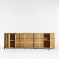 Campagna 94" Rattan and Natural Oak Wood Storage Media Console