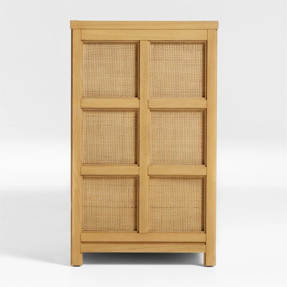 Campagna 94" Rattan and Natural Oak Wood Storage Media Console