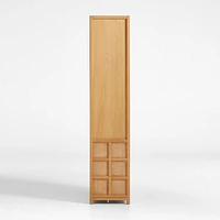 Campagna 93" Rattan and Natural Oak Wood 3-Shelf Storage Bookcase Cabinet