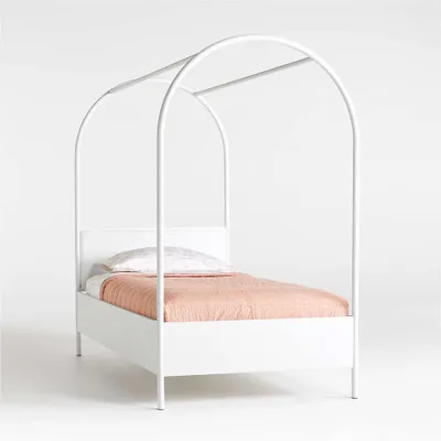 Canyon Arched Kids Twin White Canopy Bed with Upholstered Headboard by Leanne Ford