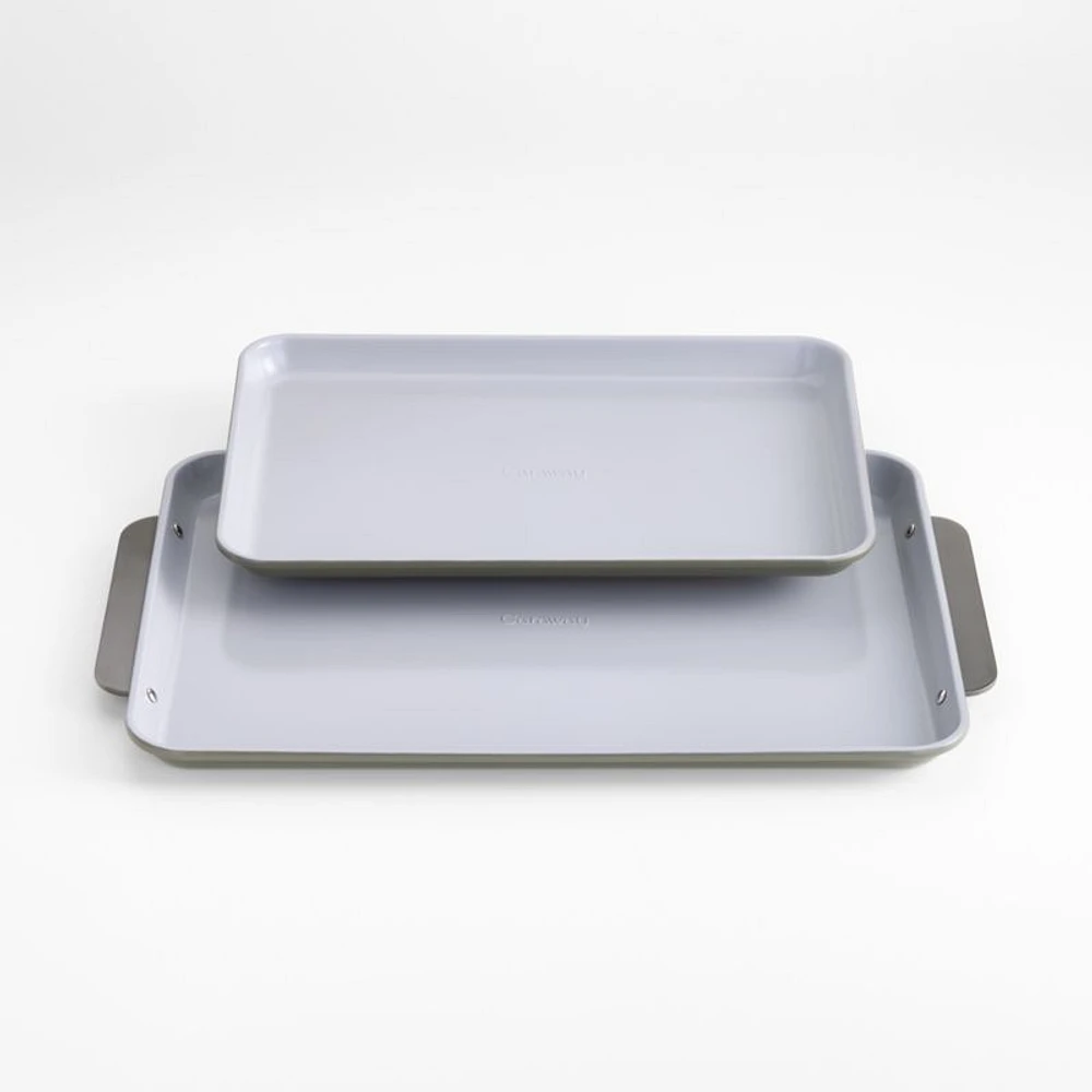 Caraway Ceramic Non-Stick Baking Sheet Duo Olive Green with Gunmetal Hardware