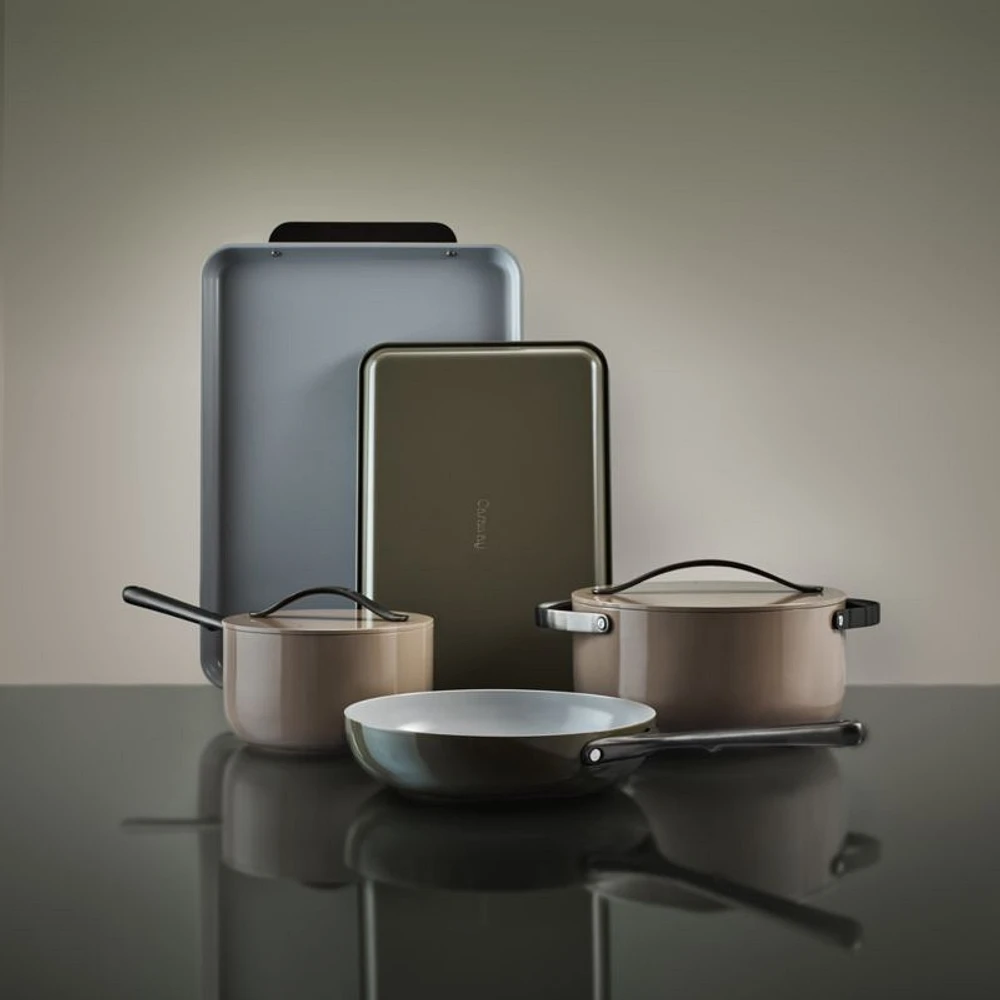 Caraway Ceramic Non-Stick Baking Sheet Duo Olive Green with Gunmetal Hardware