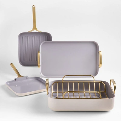 Caraway ® Cream Ceramic Non-Stick -Piece Cookware Set with Gold Hardware