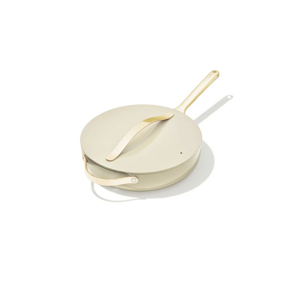Caraway Cream Non-Stick Ceramic Saute Pan with Gold Hardware