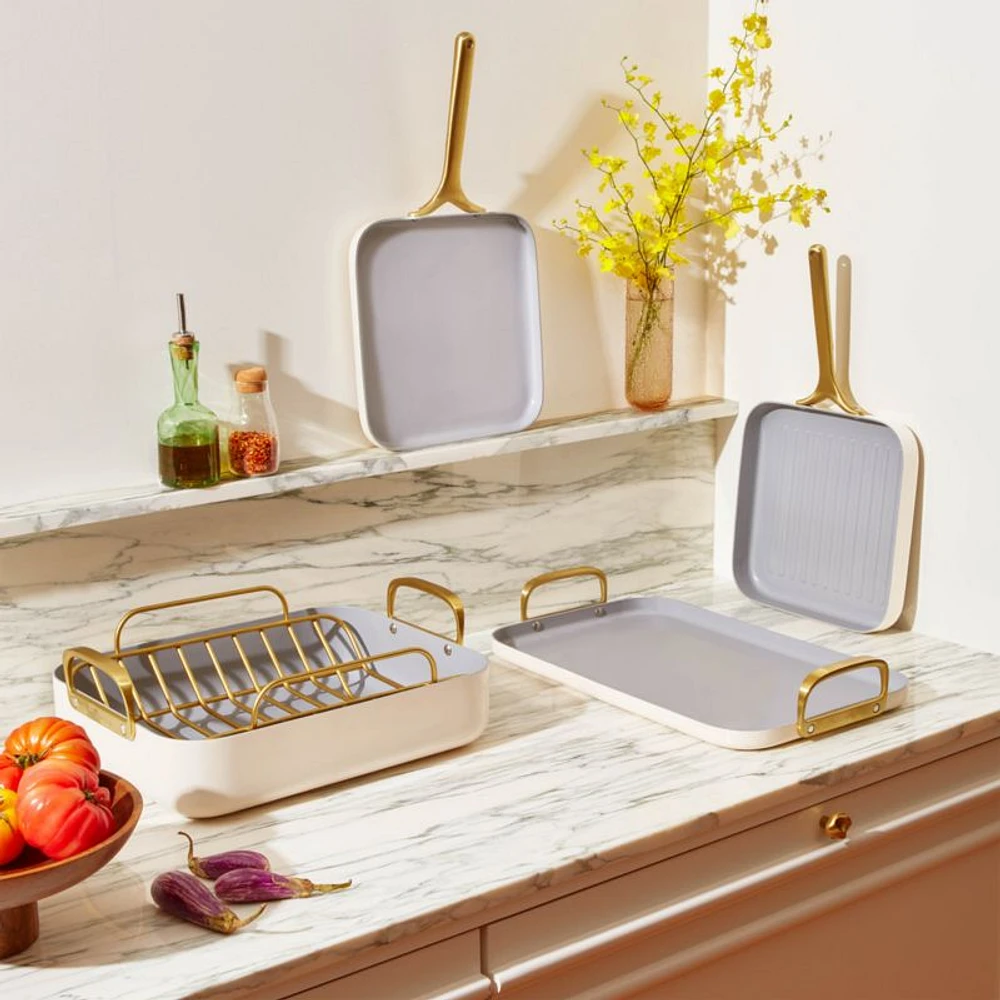 Caraway ® Cream Ceramic Non-Stick -Piece Cookware Set with Gold Hardware
