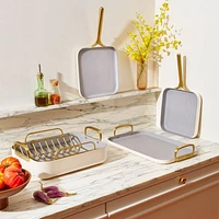 Caraway ® Cream Ceramic Non-Stick -Piece Cookware Set with Gold Hardware