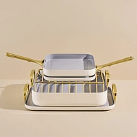 Caraway ® Cream Ceramic Non-Stick -Piece Cookware Set with Gold Hardware