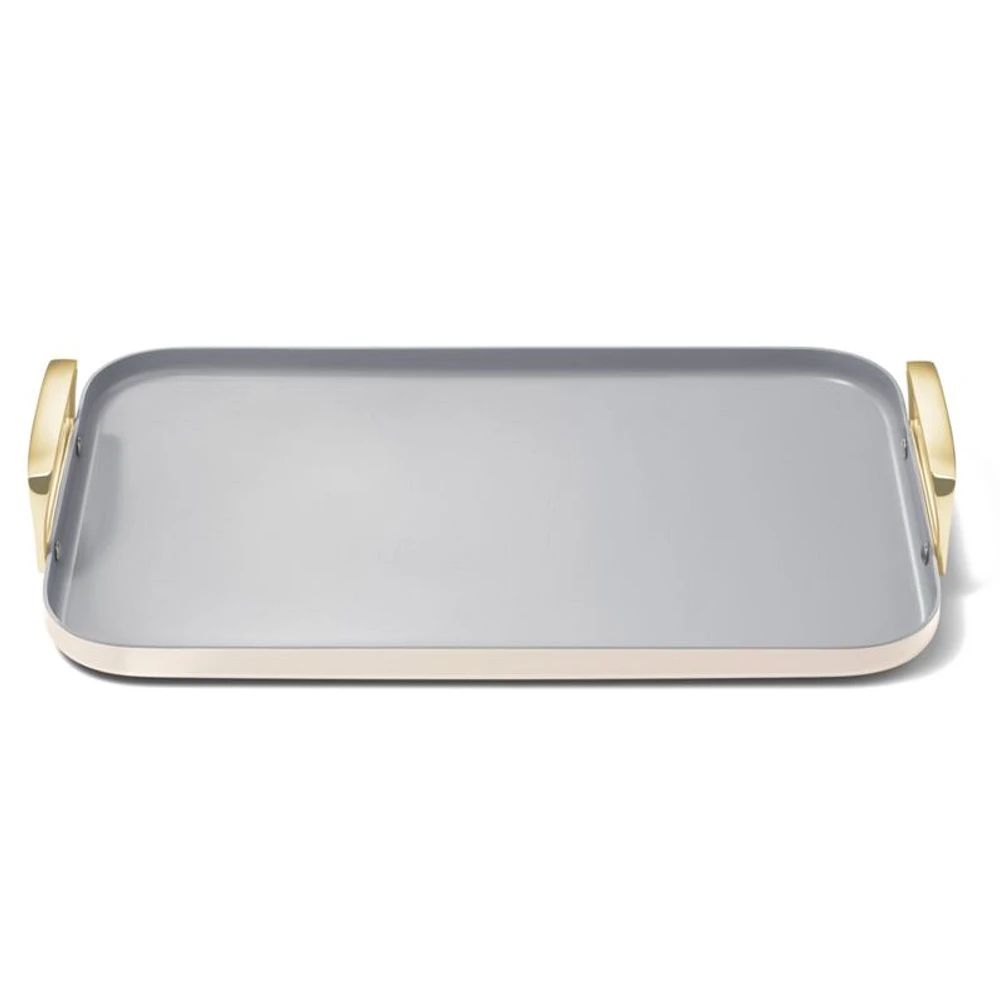 Caraway ® Cream Ceramic Non-Stick Double Burner Griddle with Gold Hardware
