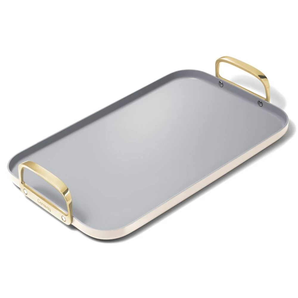 Caraway ® Cream Ceramic Non-Stick Double Burner Griddle with Gold Hardware